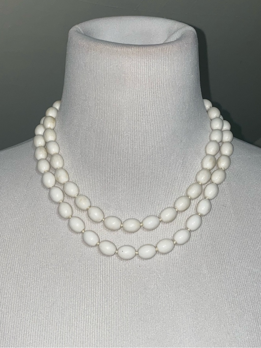 Trifari Crown- White Double-Strand Beaded Necklace. Vintage.